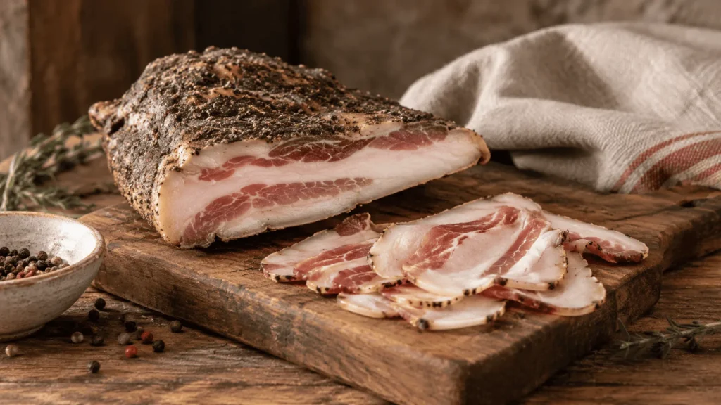 Guanciale artesà d'Embotits Esquiador tallat en llesques fines