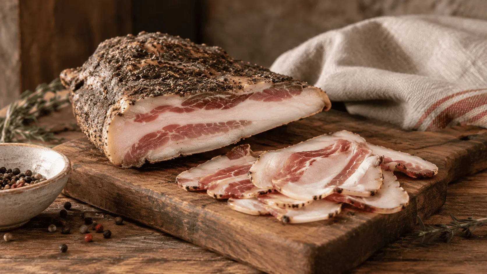 Guanciale artesà d'Embotits Esquiador tallat en llesques fines